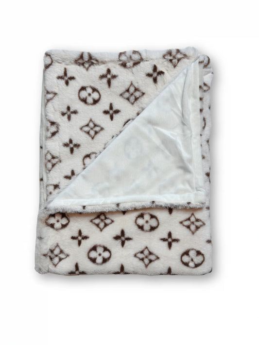 Furry Vuiton Blanket White